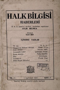 Halk Bilgisi Haberleri; 1/Teşrinisani/1929; Yıl: 1; Sayı: 1